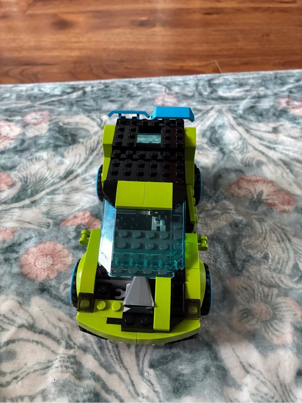 LEGO-Style Kids Racing Car Toy — Bright Lime & Blue